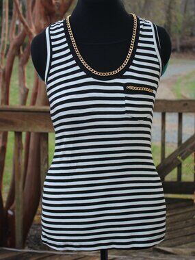 Vintage Cache black/white striped knit tank w/ gold chain detail Racerback NWT
